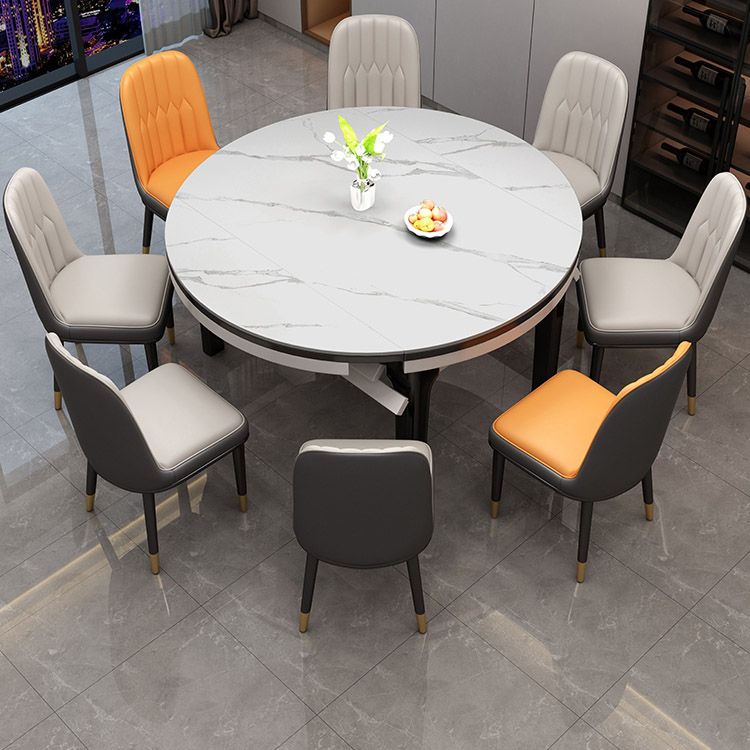 Modern Stone Round Dining Table Rubber Wood Base for Dining Room