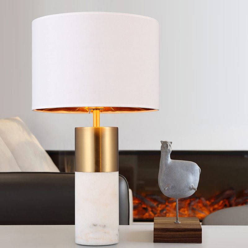 1 tête de bureau cylindrique lampe à tissu moderne Lumière en blanc avec base en marbre