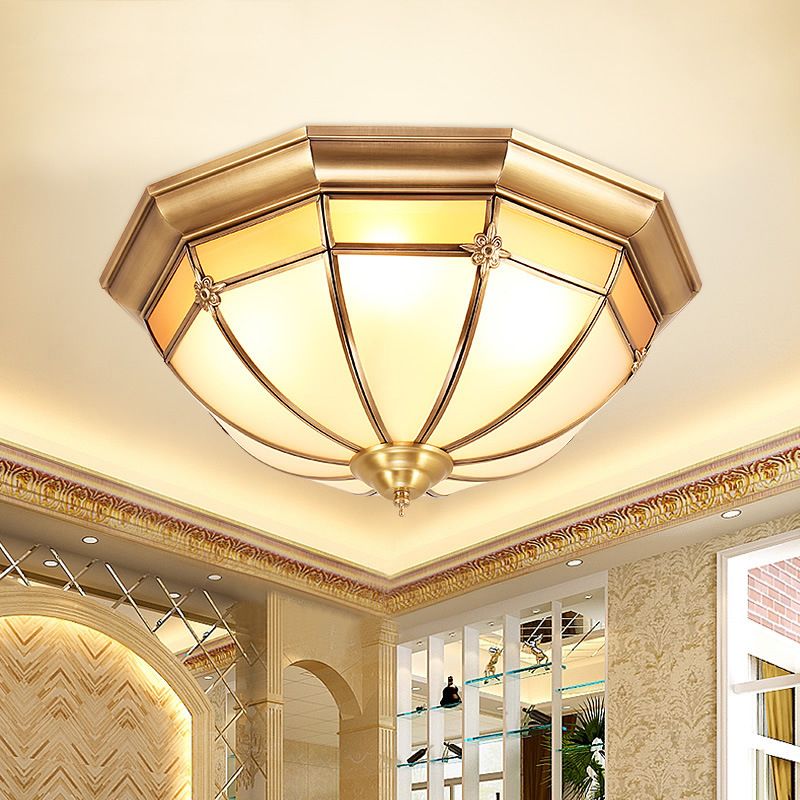 Plafonnier bol en laiton de style artistique colonial, plafonnier d'intérieur en cuivre avec abat-jour en verre