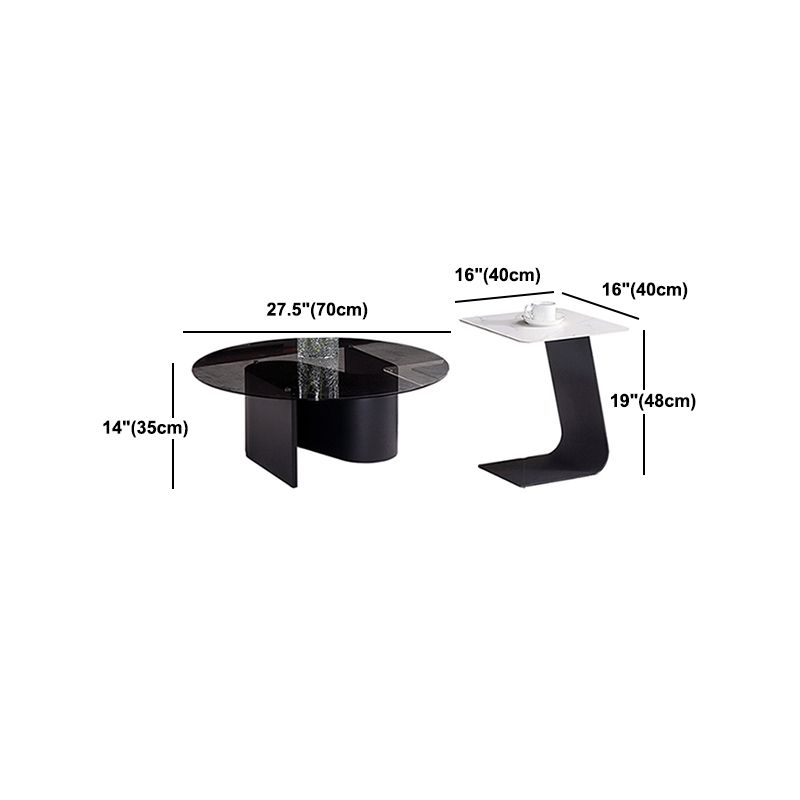 Tempered Glass Top Cocktail Table Round Coffee Table for Living Room