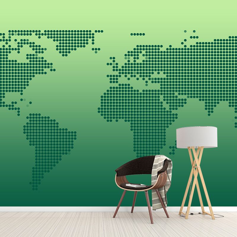 Modern Style World Map Mural Mildew Resistant Wall Covering for Bedroom Decor
