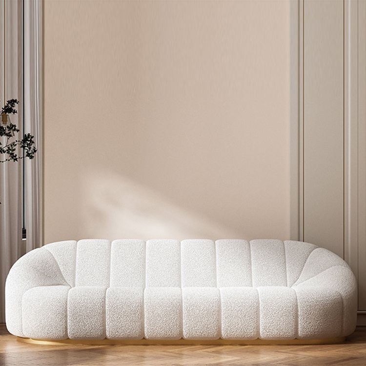 Contemporary Wool Standard Sofa, Sloped Arm Sewn Pillow Back Seating in White