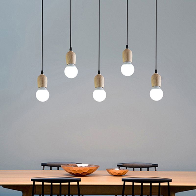 Offene Glühbirne hängende Licht nach unten Licht Holzhängung Licht für Wohnzimmer Schlafzimmer
