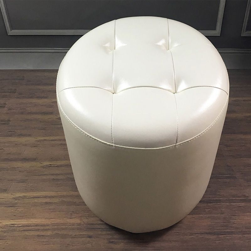 Mid-Century Modern Pouf Ottoman Genuine Leather Tufted Cylinder Shape Ottoman