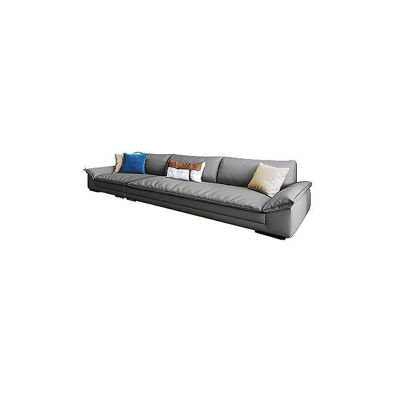 Modern Faux Leather Sofa and Chaise Gray Pillow Top Arm Sectional for Apartment