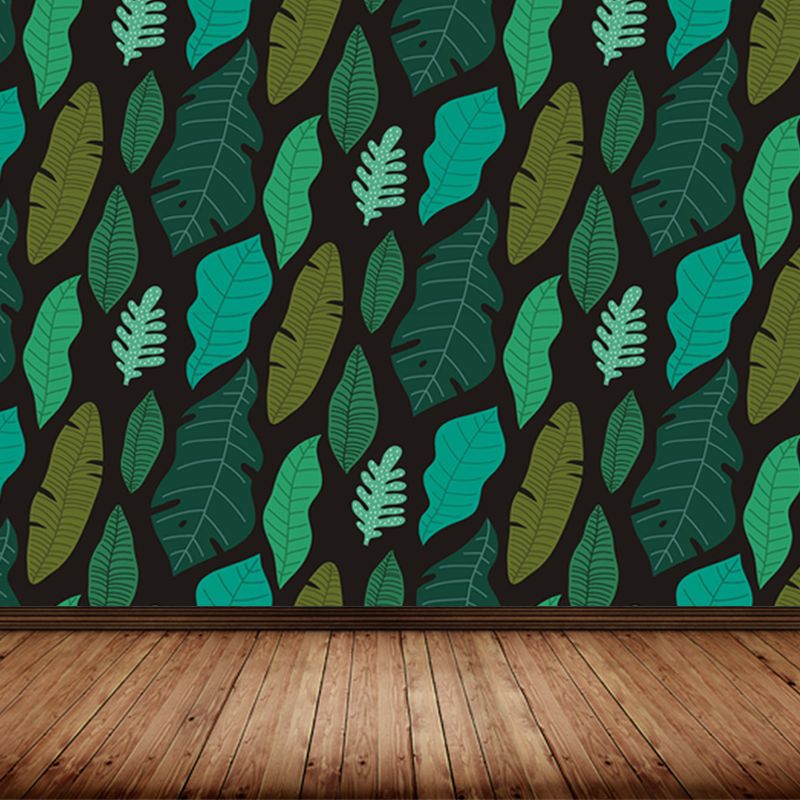 Leaves Print Mural Decals Tropical Non-Woven Textured Wall Covering in Pastel Color