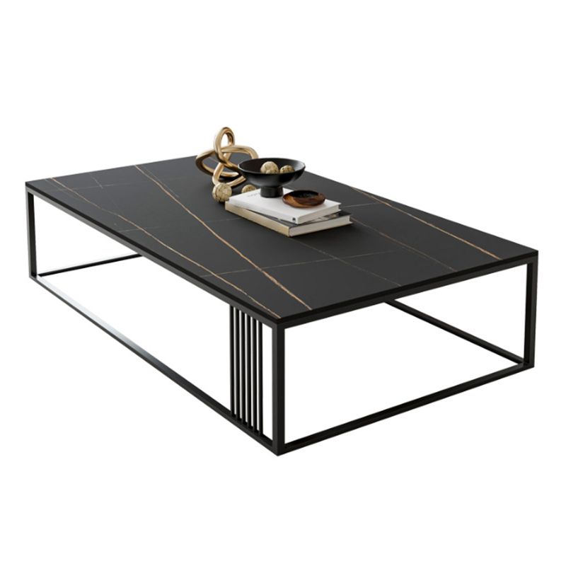 Contemporary 17.7" H Coffee Table Rectangular Stone Top Simple Cocktail Table