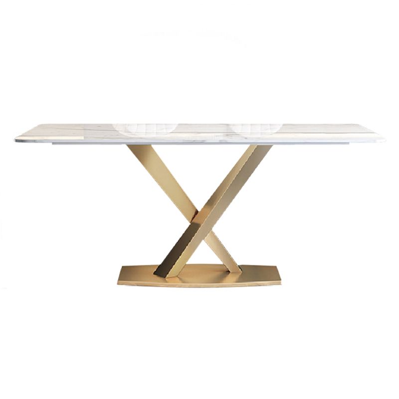 Glam Stone Rectangle Dining Table Golden Pedestal Table for Dining Room