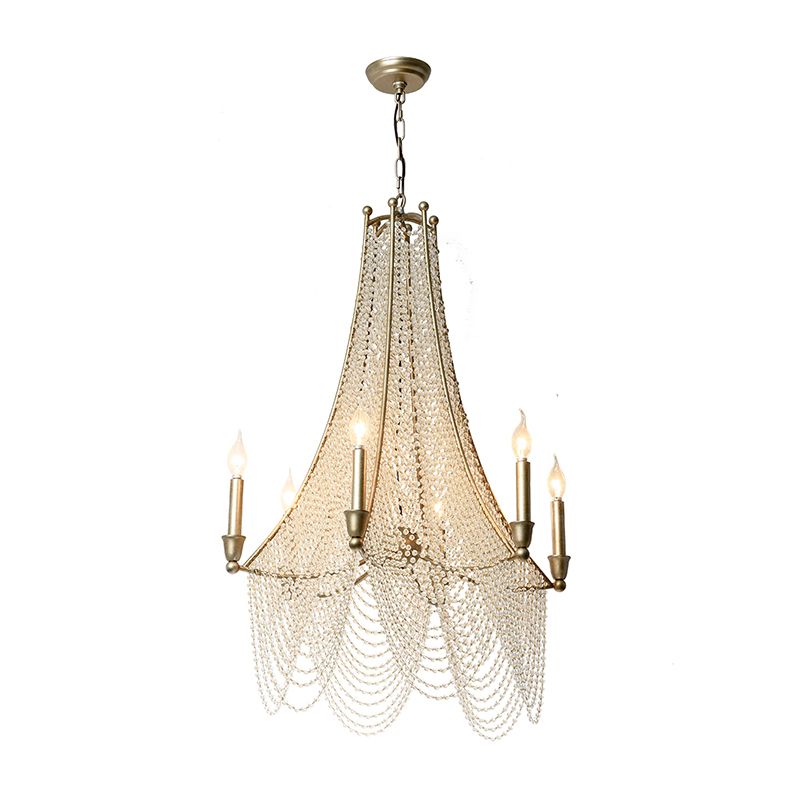 Candle Metal Chandelier Lighting Rural Kitchen Hanging Lamp with Crystal Draping