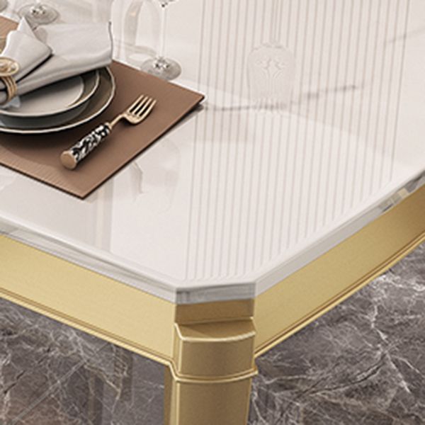 Traditional Luxury Dining Table Rectangle Sintered Stone 4 Legs Table with Wooden Base