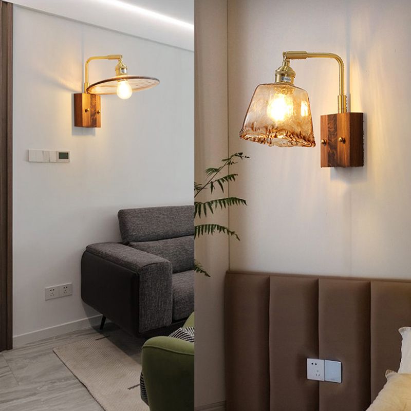 Modern Style Wood Wall Lamp 1 Light Sconces in Brown for Bedroom