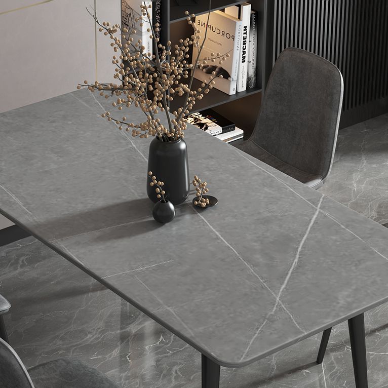 Modern Style Sintered Stone Dining Room Set with Fixed Rectangle Shape Table and 4 Legs Base