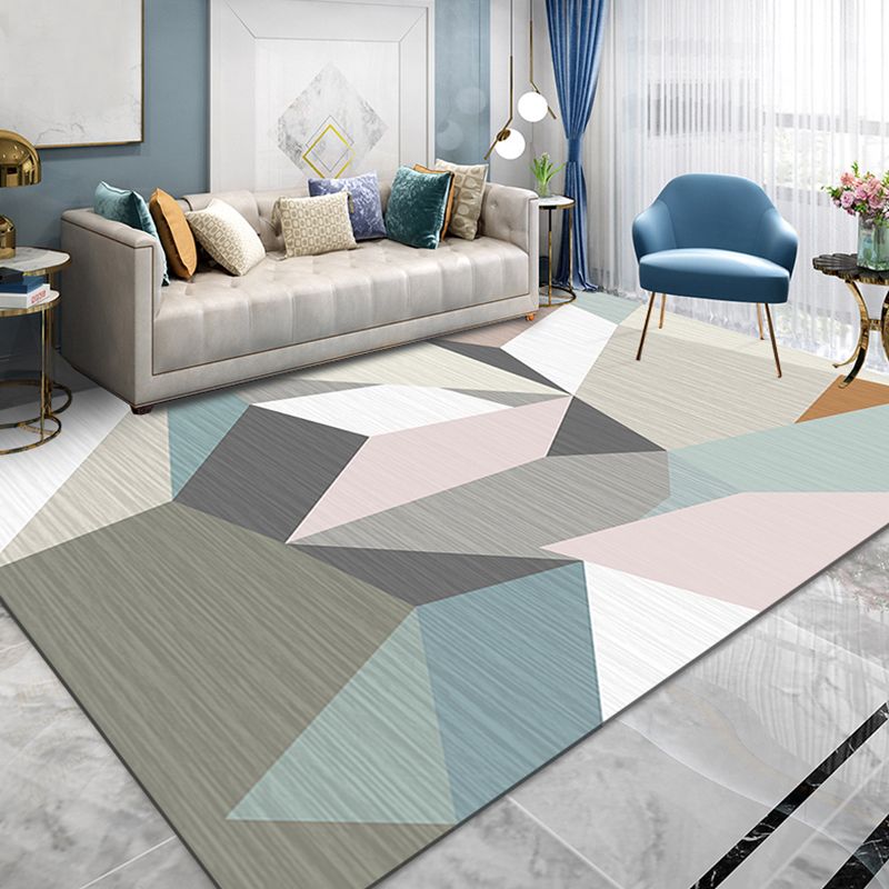 Zeitgenössischer geometrischer Teppich im 3D-Look, mehrfarbiger Polyester-Teppich, schmutzabweisender Teppich für die Inneneinrichtung