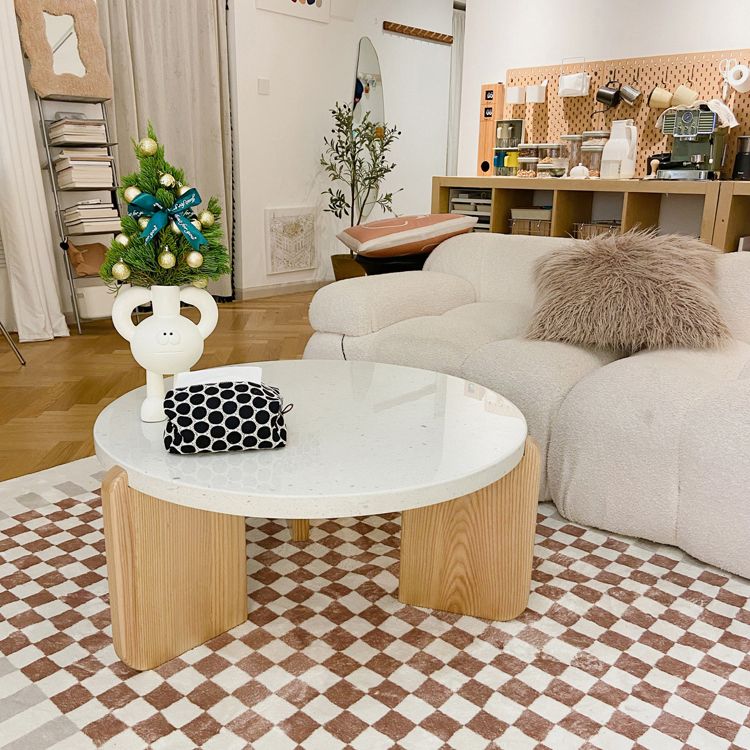 Solid Wood 3 Legs Coffee Table Modern 1 Single Terrazzo Cocktail Table