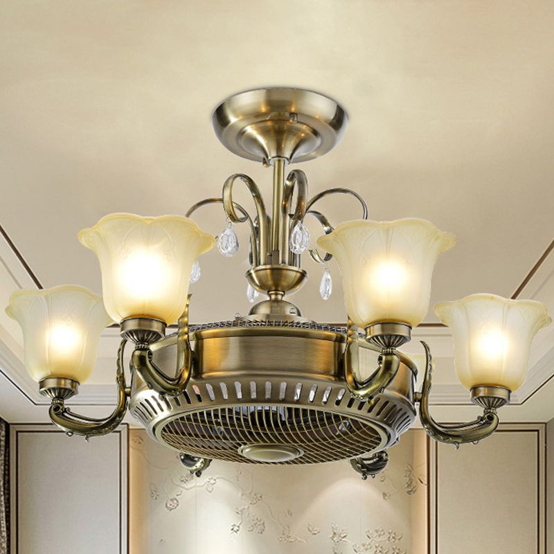 34 "brede vintage bloemen hanger ventilatorlamp mat glas