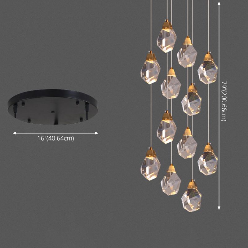 Geometric Hanging Light Fixtures Post-Modern K9 Crystal Ceiling Pendant for Stairwell