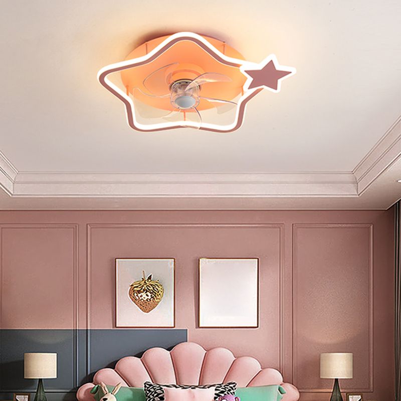 Cartoon Geometric LED Fan Light Fixture Acrylic Kids Bedroom Semi Flush Mount Light in Pink