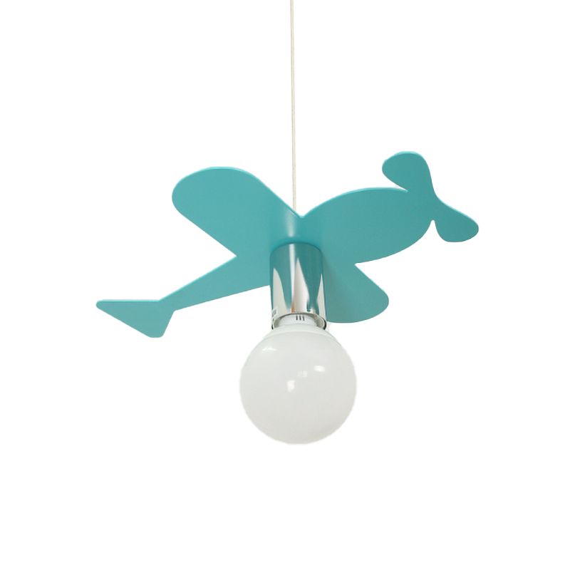 Kids Bright Colored Pendant Light Airplane 1 Light Metal LED Ceiling Lamp for Foyer