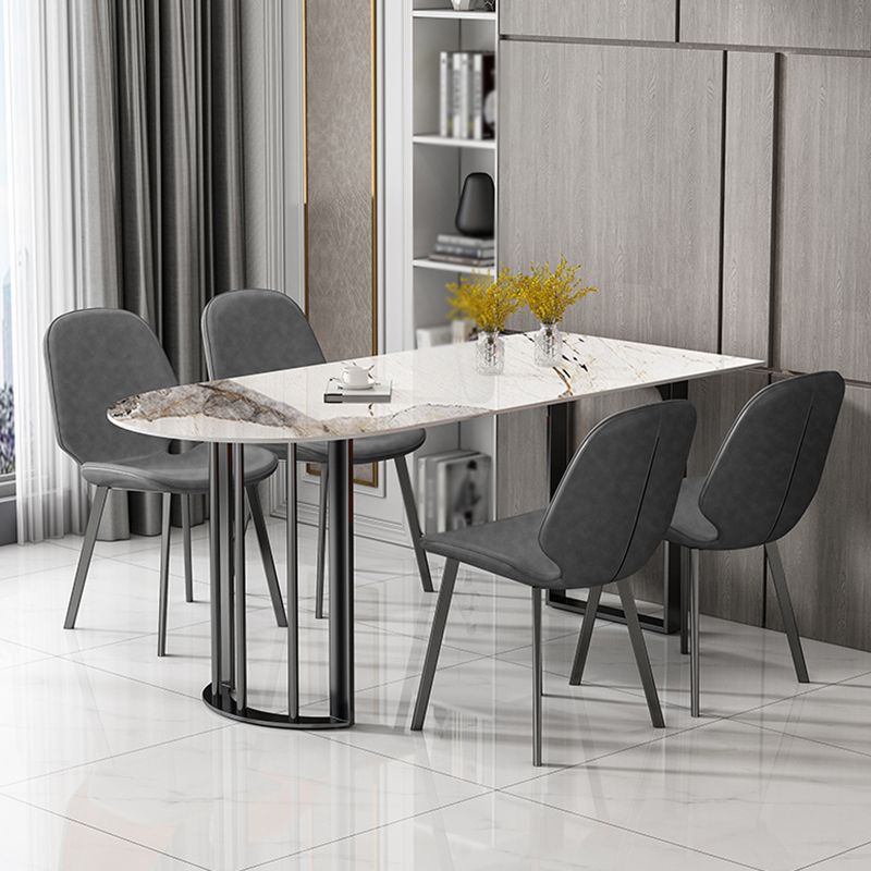 Simplicity Style Sintered Stone Dining Table Freeform Shape Table with Double Pedestal Base