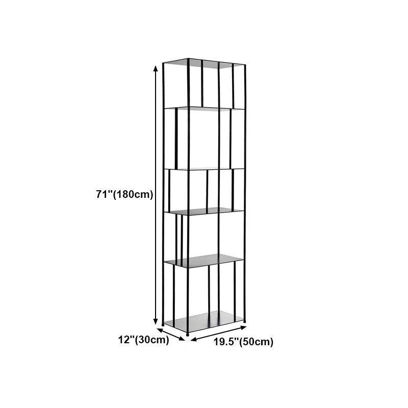 Modern Open Bookcase with Metal Rectangular Shelves for Office