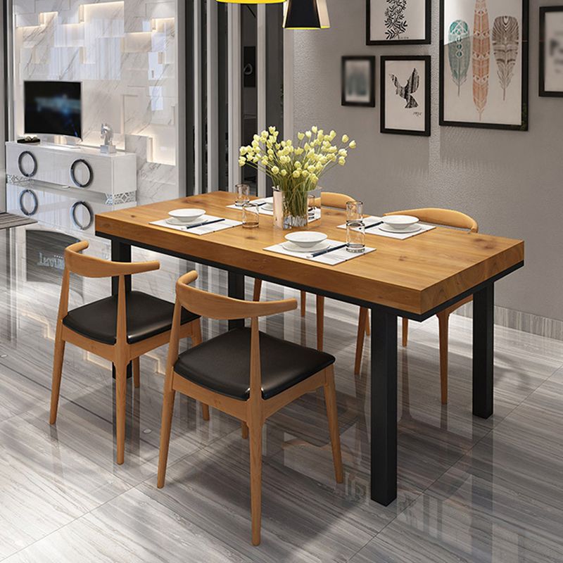 Industrial Solid Wood Top Table Natural and Black Dinner Room Kitchen Table