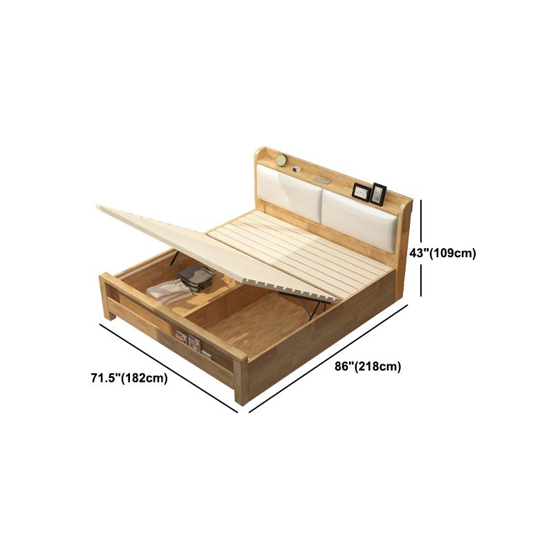 Nordic Bed with Open Storage Solid Wood Bed with Upholstered Headboard