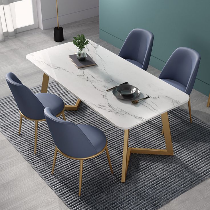 Glam 1/2/4/5 Pieces Iron Dinette Set with Sintered Stone Top Rectangle Dining Table Set