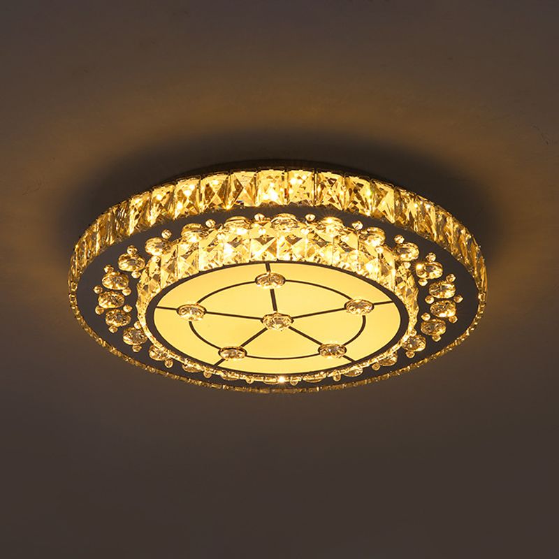 2-Tier Round Crystal Block Flush Mount Light Simple Style LED Bedroom Ceiling Flush in Nickel