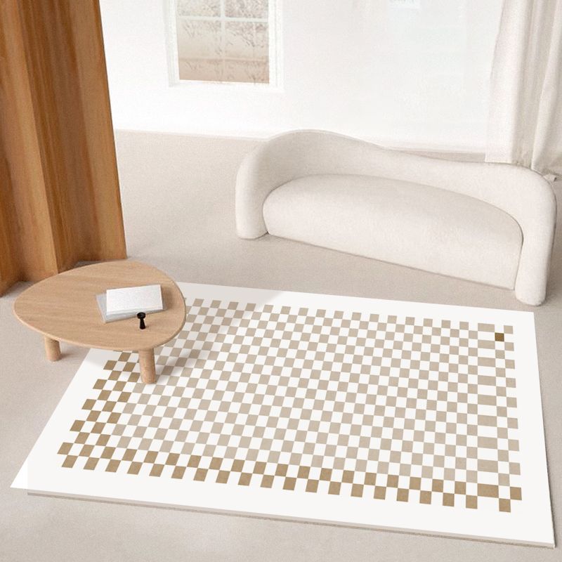Brown Square Grid Rug Blended Modern Rug Washable Rug for Living Room