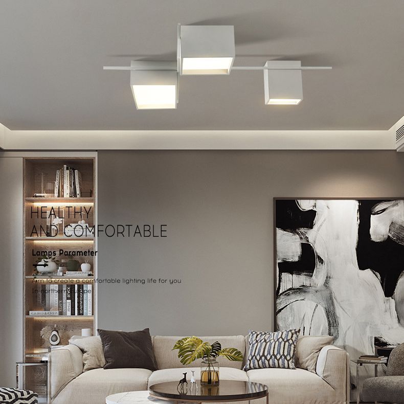 Moderne Minimalistische LED Plafondlamp Smeedijzer Geometrische Flush Mount met Acryl Shade