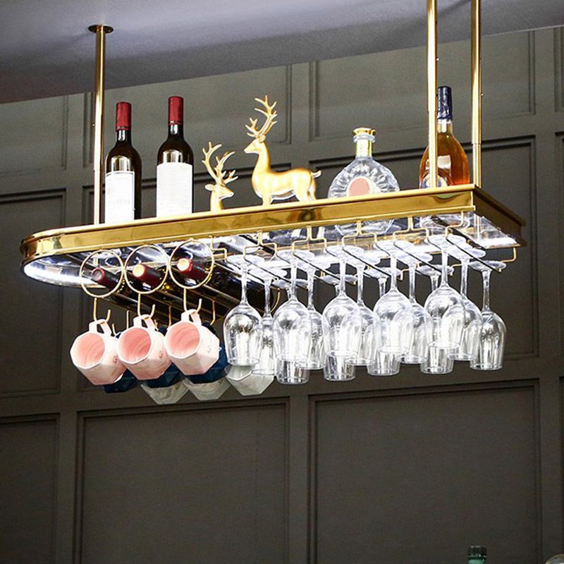 Glam Style Hanging Wine Rack Metal Wine Bottle & Glass Rack for Bar