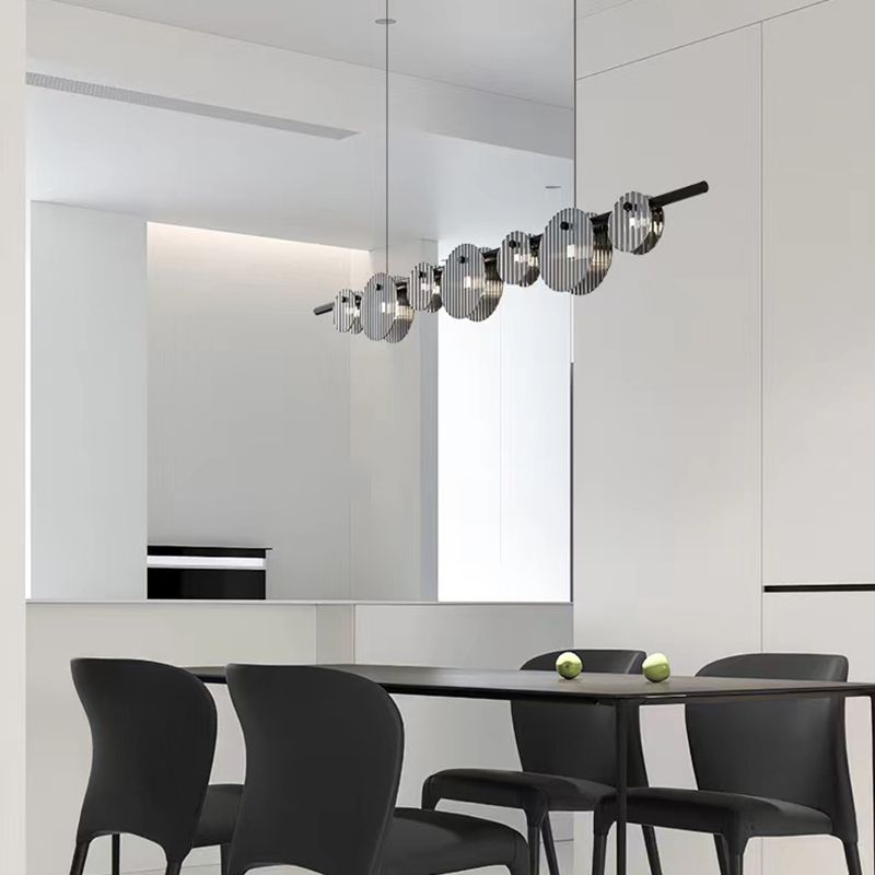 Contemporary Hanging Light Glass Island Light Fixture in Black for Dining Room