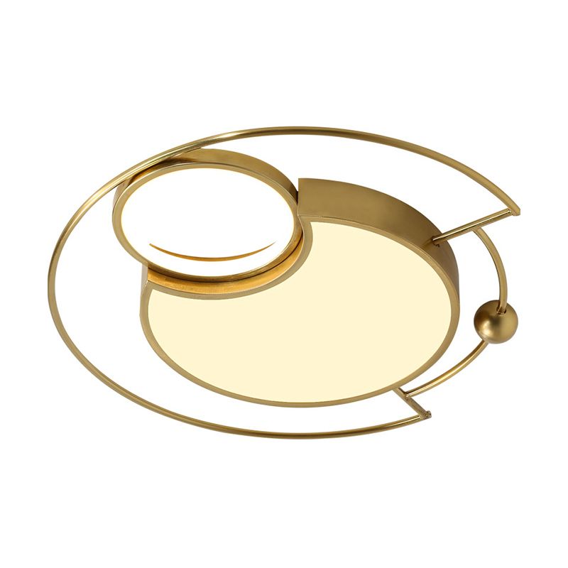 Metallic Round Flush Mount Light Nordic LED Gold Flushmount Lighting in Warm/White Light for Bedroom