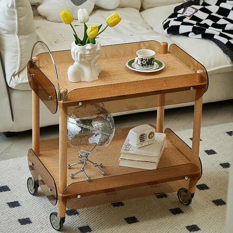 Modern Side Table Glass Top with Storage Rectangular Double Tier Accent Side Table