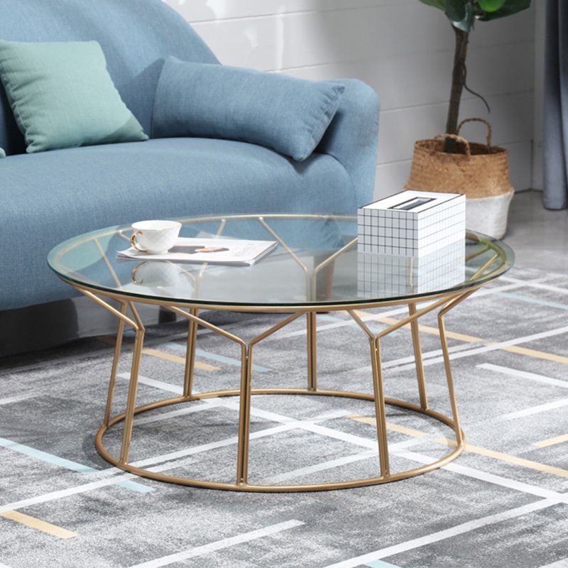 Contemporary Coffee Table with Round Glass Top and Iron Base