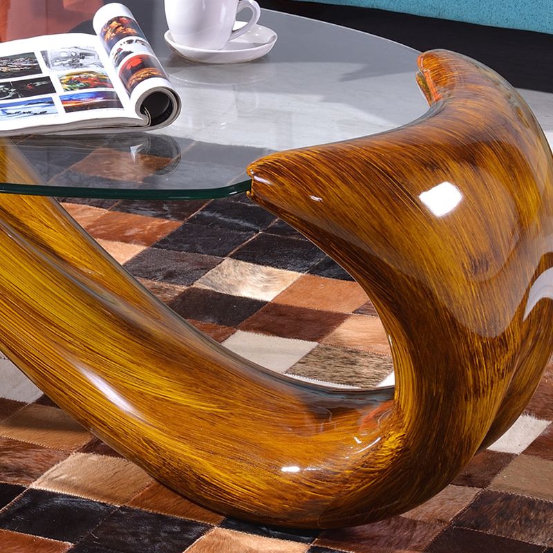 Single Glass-Topped Cocktail Table Oval Contemporary Coffee Table