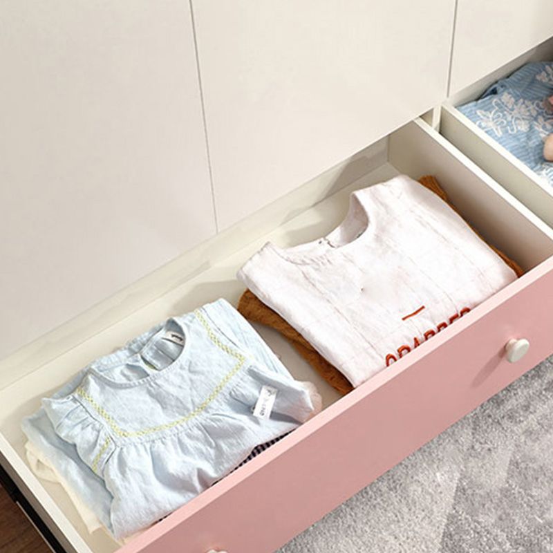 Modern Pink Wooden Kid's Wardrobe 2-Door High Gloss Kids Closet