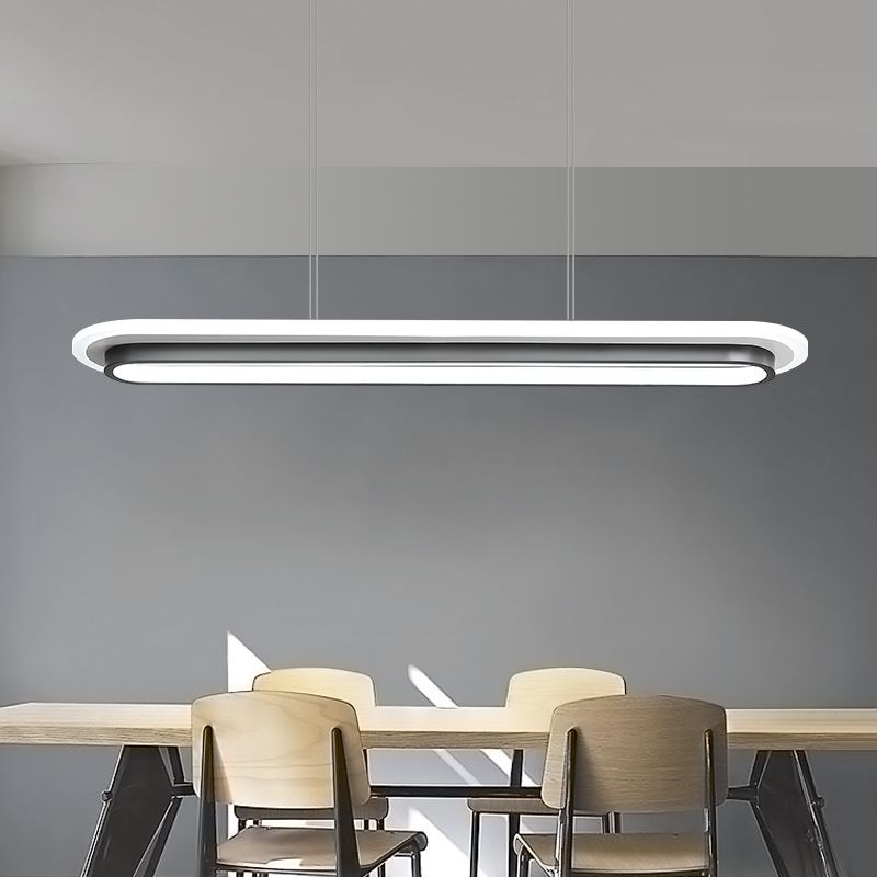 Black and White Elliptical Island Lamp Nordic Style Acrylic LED Suspension Light over Table