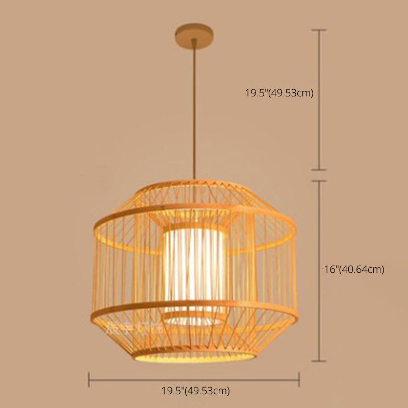 Birdcage Bamboo Weaving Lighting Pendant Japanese Style Parchment Shade 1-Light Suspended Lamp