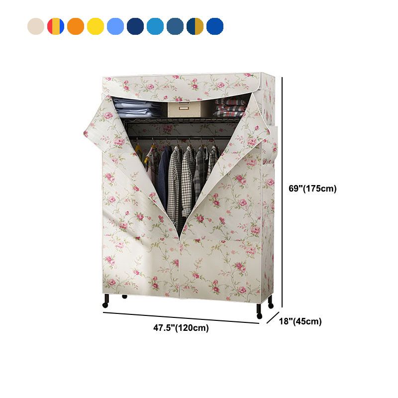 Contemporary Wardrobe Armoire Metal Frame Armoire with Garment Rod and Shelves for Home