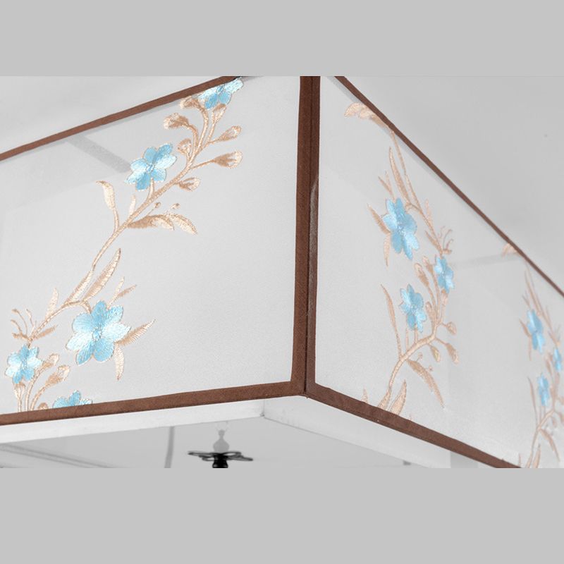 White Geometric Flush Mount in Traditional Concise Style Wrought Iron Ceiling Light with Fabric Shade