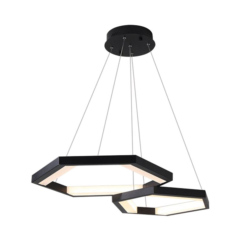Hexagon Acrylic Chandelier Modernist 1/2/3 Lights Black Led Hanging Ceiling Light in White/Warm Light