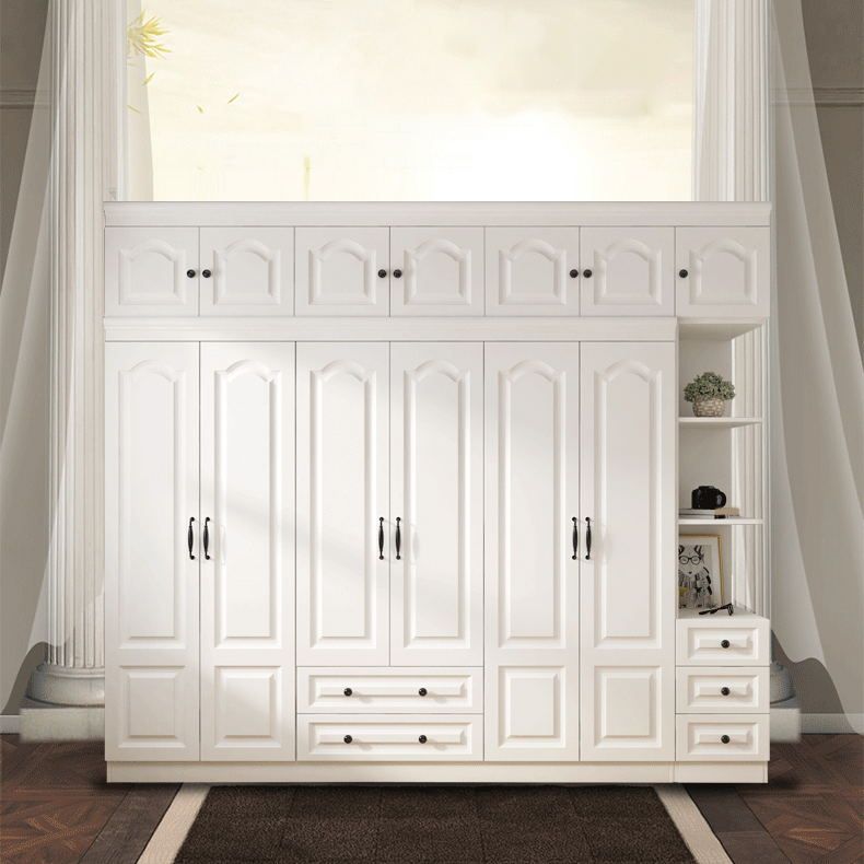 Contemporary White Wardrobe Cabinet Engineered Wood Storage Cabinet