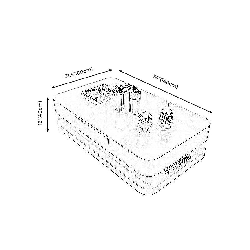 Rectangular White Glass/Wood Coffee Table Block 1 Single Cocktail Table with Drawer