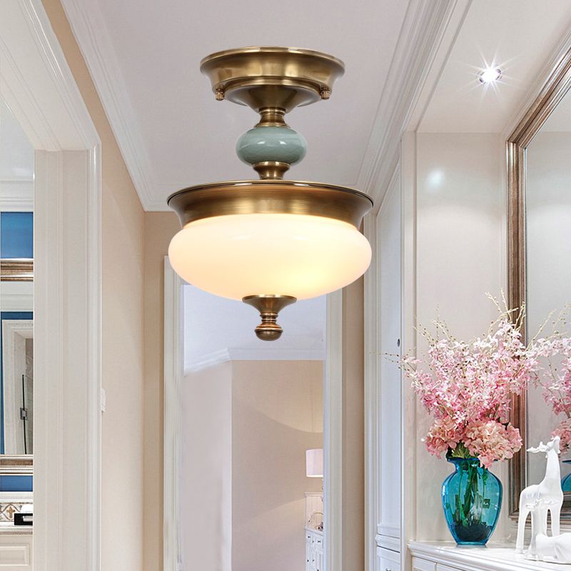 Traditionele semi-inbouwlamp, eenvoudige plafondlamp met glazen kap voor woonkamer