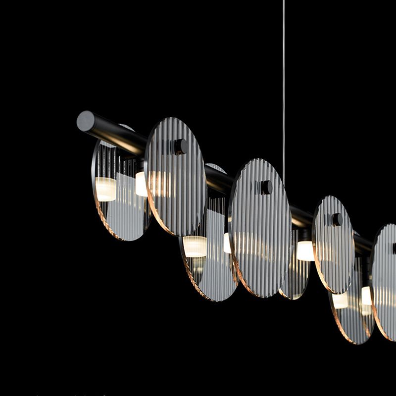 Contemporary Hanging Light Glass Island Light Fixture in Black for Dining Room