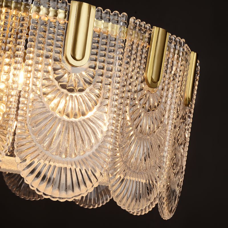 Clear Textured Glass Drum Soffitto Apparecchio Contemporaneo Flush Montato Luce con Bordo Scalzato