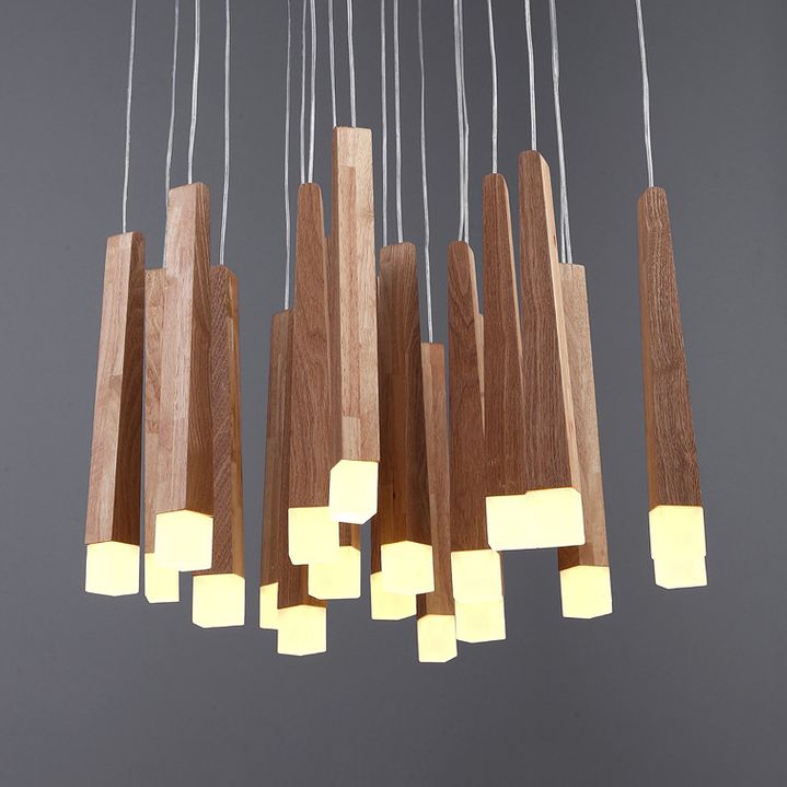 Matchstick Dining Room LED Pendant Light Wood 1/5/7-Light Ceiling Light Fixture with Diffuser in Warm/White Light