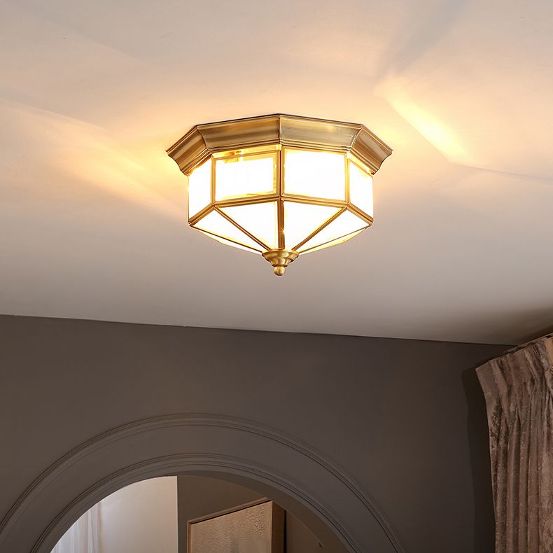 Sitting Room Colonial Style Ceiling Light Metal Overhead Lighting Fixture in Gold