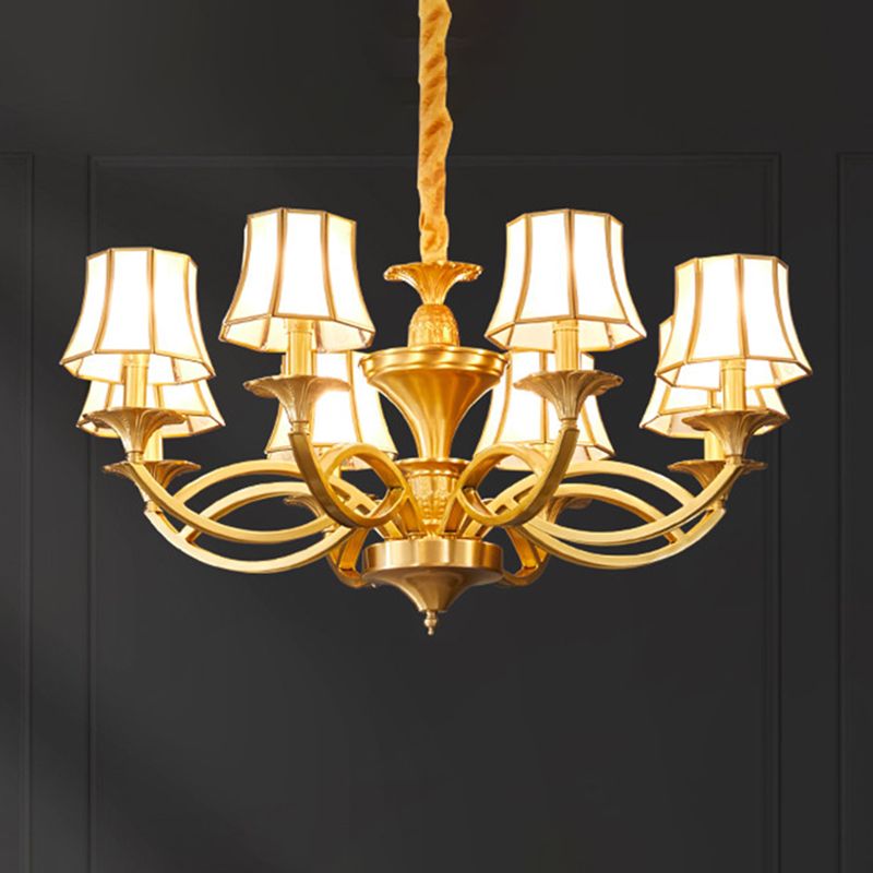 Multi-Head Chandelier Light Traditional Barrel Pendant Lamp with White Glass Shade
